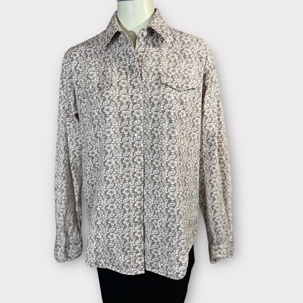 Cedar Rose (XL) Pearl Snap Western Shirt Floral Grey Light Pink